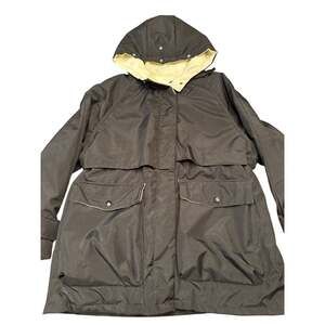 Large NAP Loungewear Black Hooded Parka Long Winter Coat Zip Front Lined Pockets
